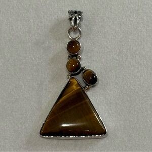 925 Sterling Silver Tigers Eye Stones Funky Statement Necklace Pendant
